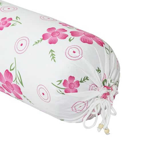 Kuber Industries Bolster Covers | Soft Cotton Bolster Cover Set | Bolster Pillow Covers | Pink Circle Flower Roll Masand Cover | Long Pillow Case | 16x32 Inch | Pack of 2 | White - Image 5