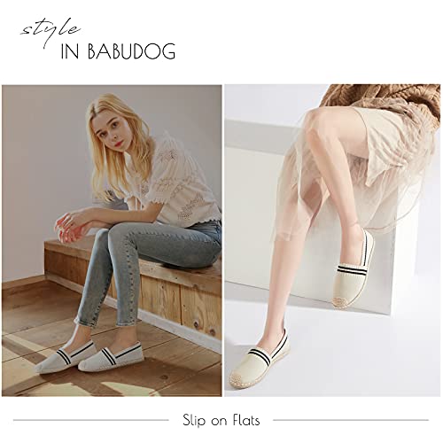 BABUDOG Womens Espadrilles Breathable Flats Shoes Mesh Slip on Loafers Soft White Flats(Beige.US5) - Image 5
