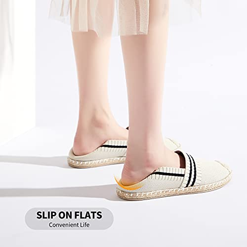 BABUDOG Womens Espadrilles Breathable Flats Shoes Mesh Slip on Loafers Soft White Flats(Beige.US5) - Image 4