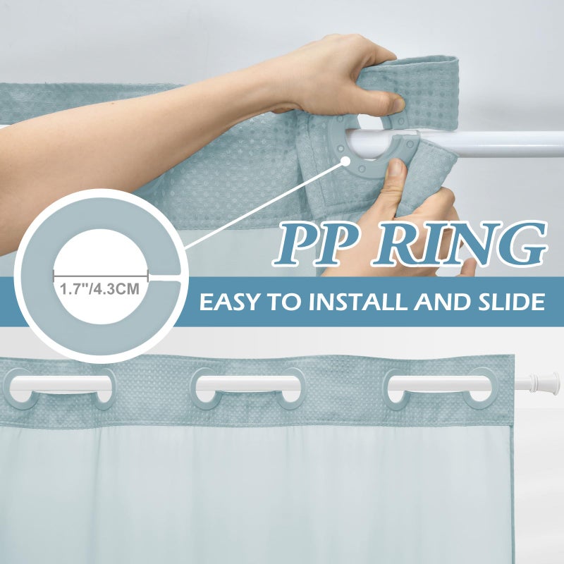 EUTXL FOG Blue Stall No Hook Shower Stain مع Snap في بطانة 230GSM الستائر نسج Waffle Waffle للحمام 54W × 80H - Image 3