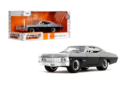 Jada Toys Bigtime Muscle 124 1967 Chevrolet Impala SS  Opening Doors Hood Trunk Rubber TiresCandy SilverBlack - Image 1