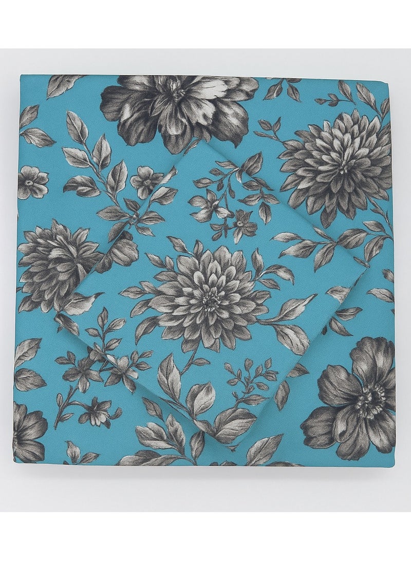 King Size Flat Cotton Bedsheet (270x240 cm) with Two Pillowcases   Blue Floral Print  - Image 2