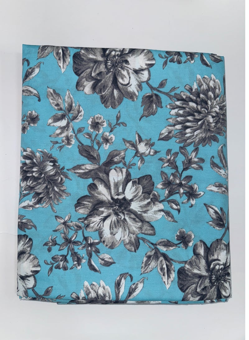 King Size Flat Cotton Bedsheet (270x240 cm) with Two Pillowcases   Blue Floral Print  - Image 3