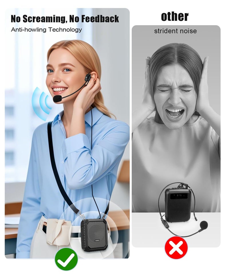 SHIDU Voice Amplifier for Teacher with Portable Microphone and Speaker, 18W Megaphone with Wired Mic Headset, IPX5 Waterproof & Rechargeable Bluetooth Speaker Systems for Tour Guide (NOT Wireless) - Image 3