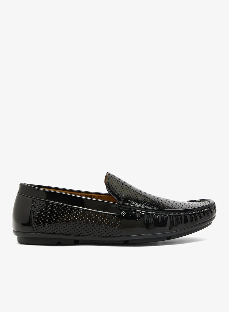 MENS BLACK PERFORATED PU LOAFER