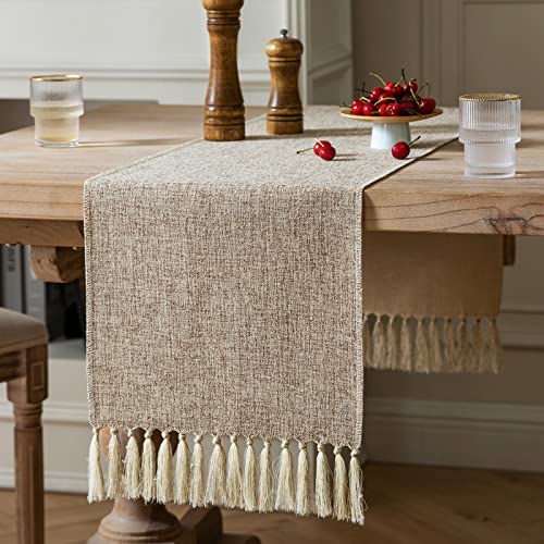 ZeeMart Beige Table Runners 90 Inches Long Burlap Linen Style Rustic Farmhouse Table Runner Long Boho Dining Table Runner 13x90 Inches Oatmeal Beige