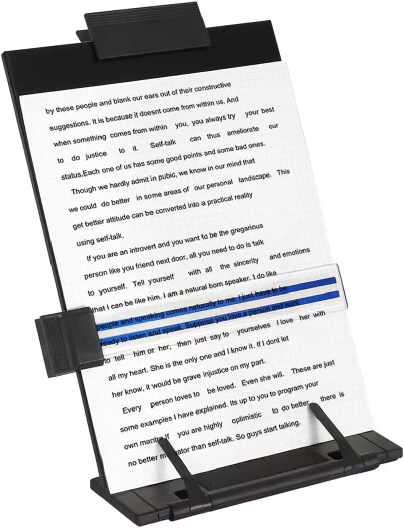 Desktop Document Holder: 7 Adjustable Positions, Sturdy Black Metal Construction - Holds A4 Letters Music Books Tablets, for Office Typing Speech Reading Use - Image 2