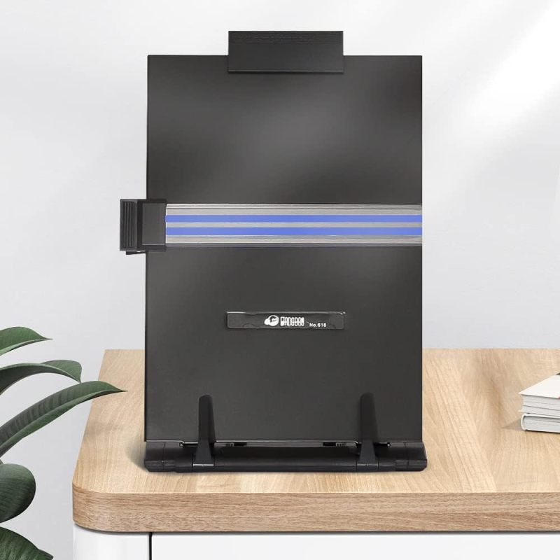 Desktop Document Holder: 7 Adjustable Positions, Sturdy Black Metal Construction - Holds A4 Letters Music Books Tablets, for Office Typing Speech Reading Use - Image 1