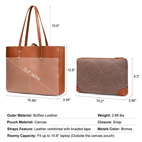 S-ZONE Genuine Leather Shoulder Tote Bag for Women Large Handbag Work Purse - Image 3