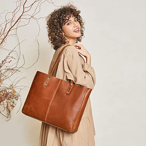 S-ZONE Genuine Leather Shoulder Tote Bag for Women Large Handbag Work Purse - Image 2
