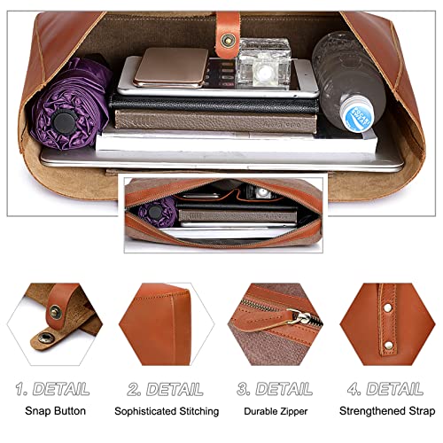 S-ZONE Genuine Leather Shoulder Tote Bag for Women Large Handbag Work Purse - Image 5
