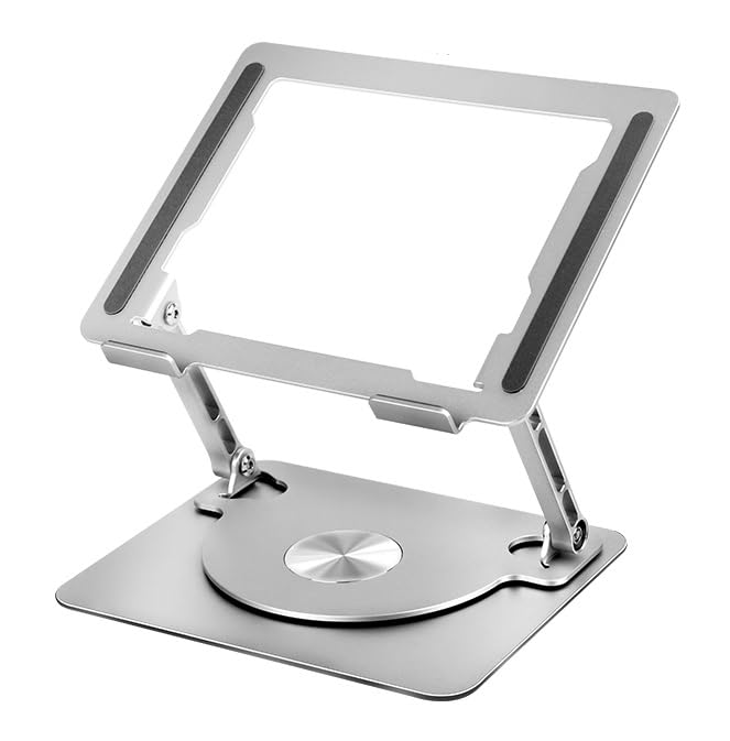 MOCA 360 Rotating Portable Laptop Stand for Desk Aluminum Ergonomic Laptop Riser Adjustable Height for MacBook Laptop up to 16 Holds Weight Upto 22 lb Swivel Laptop Holder Stand Silver - Image 1