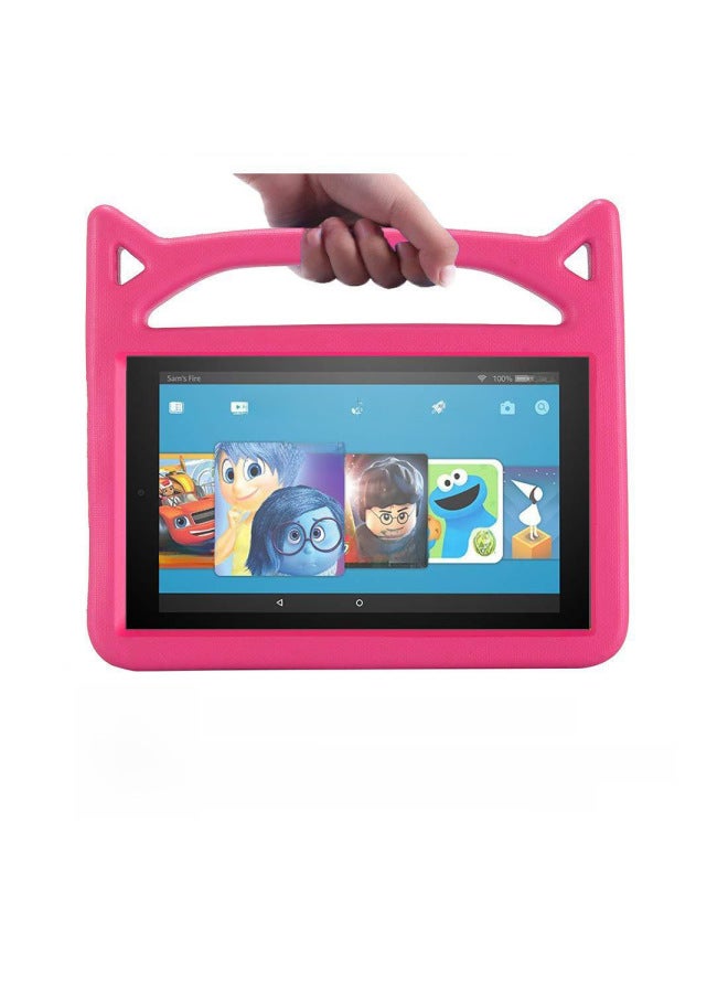 Suitable For 2017Kindle 2019Fire HD 10 Children Tablet Cartoon Eva Protective Case Silicone Leather-Color:Rose Red-Applicable Model:Samsung T510/515