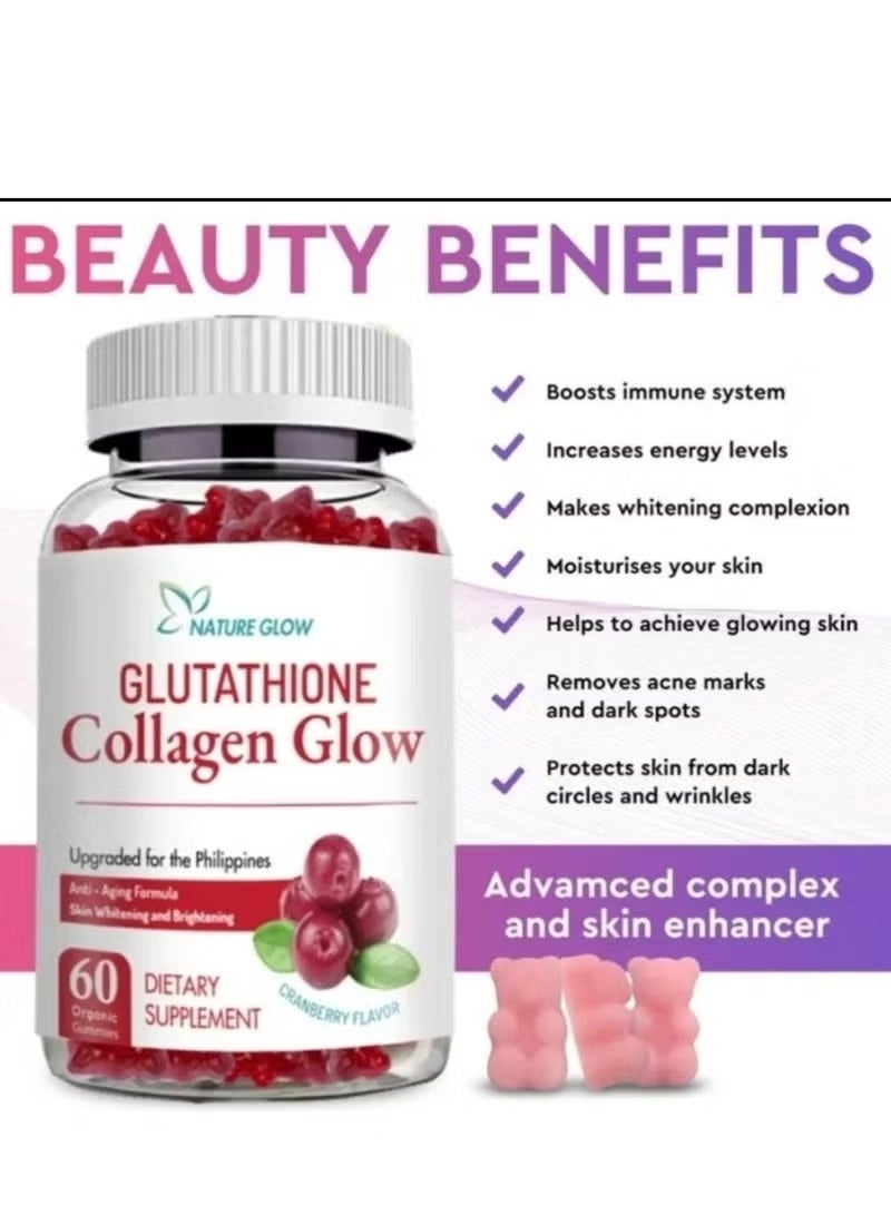 ناشر جلو جلوكاثيون كولاجين جلو علكة - مضادة للشيخوخة، لتبييض وتفتيح البشرة - بنكهة التوت البري - 60 قطعة - Image 2