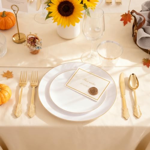 KIRE 100PCS Disposable Plates - White with Gold Rim for Thanksgiving Party/Wedding - Includes 50Pieces 10.25inch Dinner and 50Pieces 7.5inch Dessert/Salad Plates - Image 5