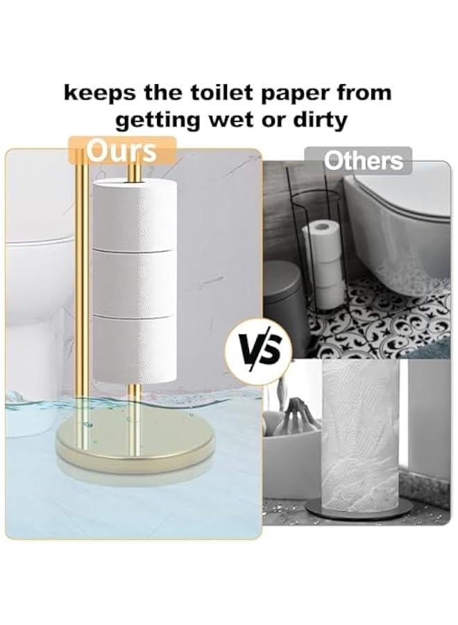 هوكور Toriseek Toilet Paper Holder Free Standing with Top Storage Shelf, Stainless Steel Toilet Paper Holder Stand, Freestanding Toilet Tissue Roll Dispenser Holds 4 Paper Rolls, Bathroom Storage (Gold) - Image 4