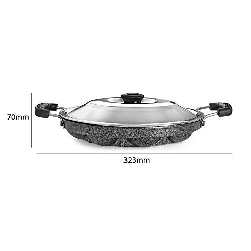 TOSAA 12 Cavity Appam Patra Side Handle with Lid, 23 cm, Black - Image 3