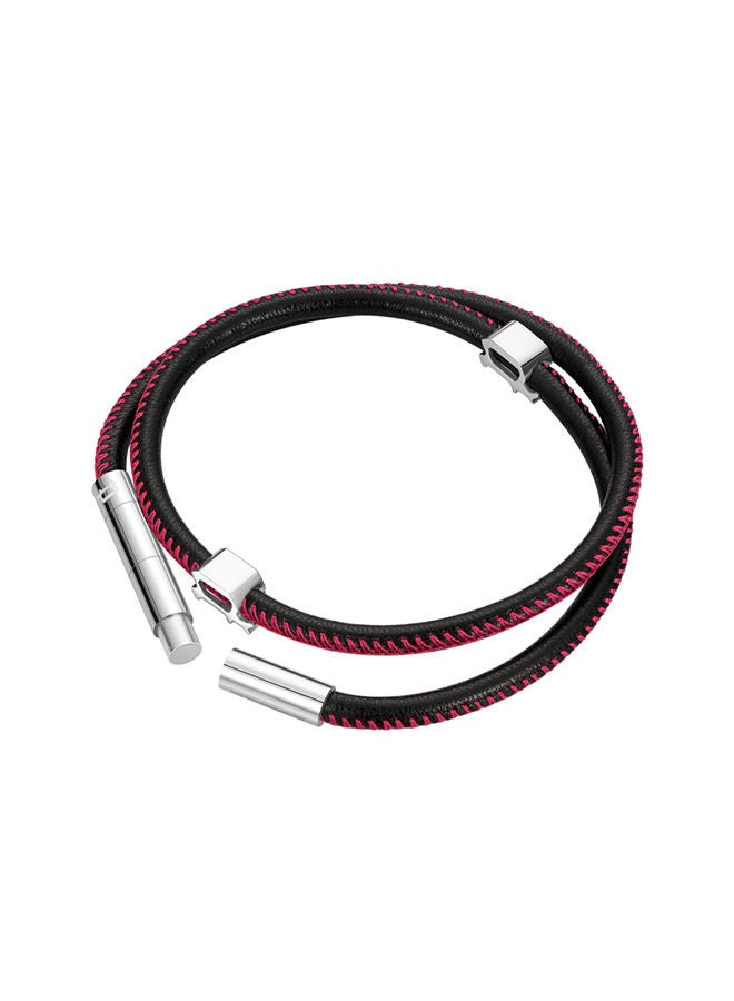 بوليس سوار أنبوبي للرجال من الفولاذ المقاوم للصدأ مع جلد بلونين - Image 3