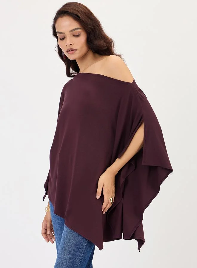 Femmella Wine One Shoulder Knitted Kimono Top