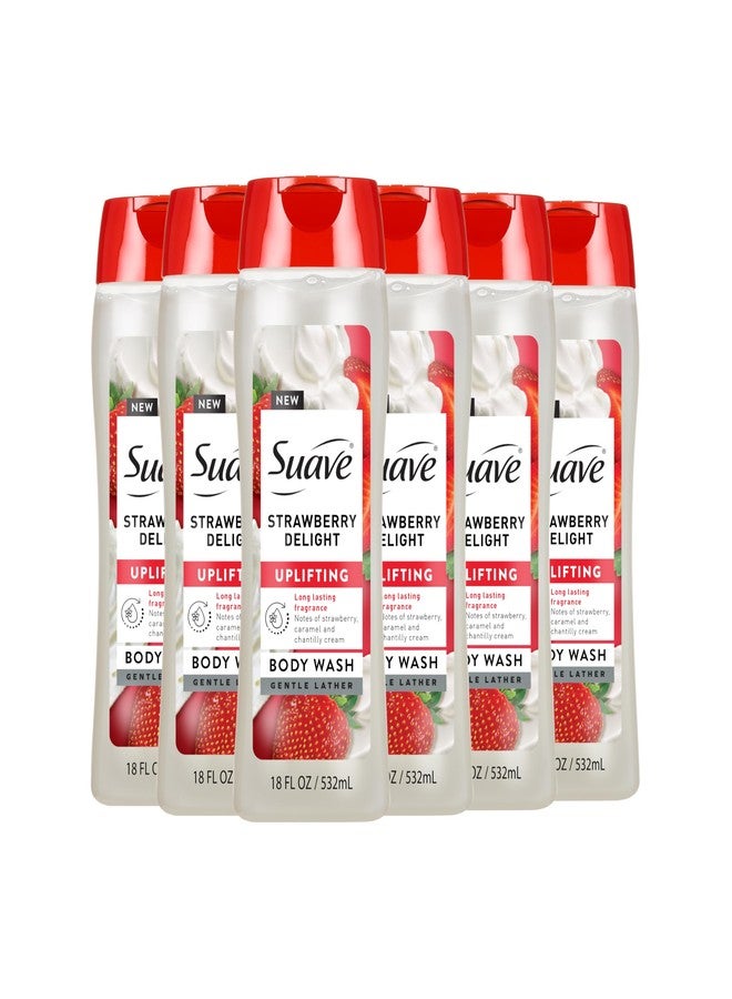 Suave Strawberry Delight Uplifting Body Wash, Formulated with Glycerin and Vitamin E for Hydrating and Gently Cleansing Skin, 18 oz, 6 Pack - Image 1