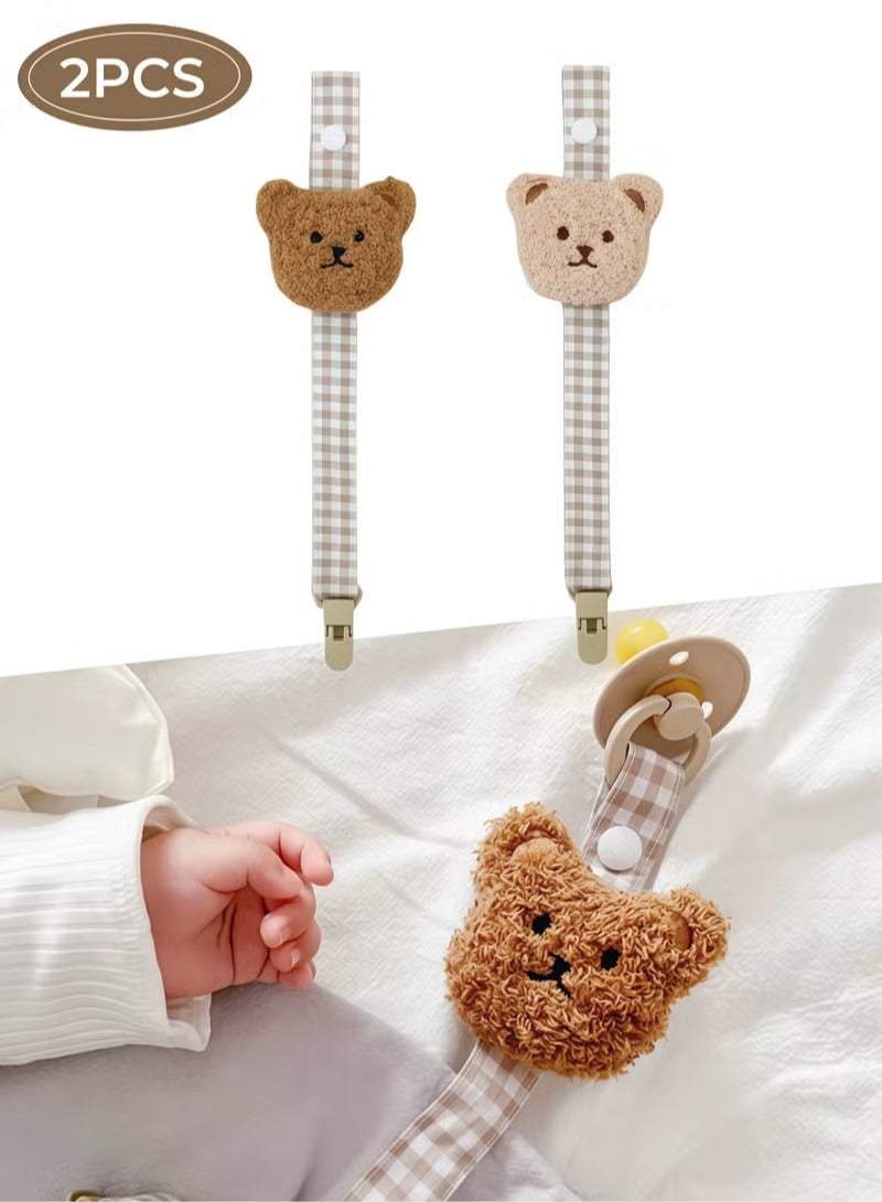 2PCS Cartoon Bear Baby Pacifier Chains, Soother Clip, Dummy Holder Strap for Pacifiers, Teether Toys, Lightweight, Washable, Korean Style - Image 1
