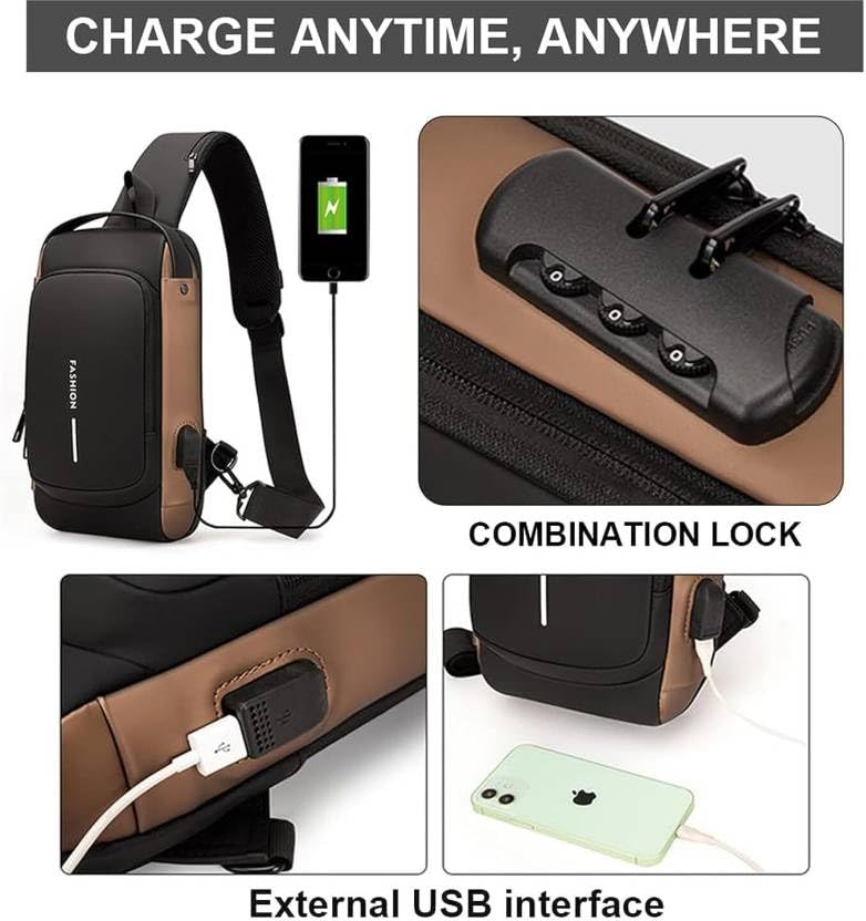 KRIFTY Fashion Anti-Theft Sling Bag with USB Port, Waterproof Crossbody Backpack, Casual Chest Shoulder Bag - Image 1