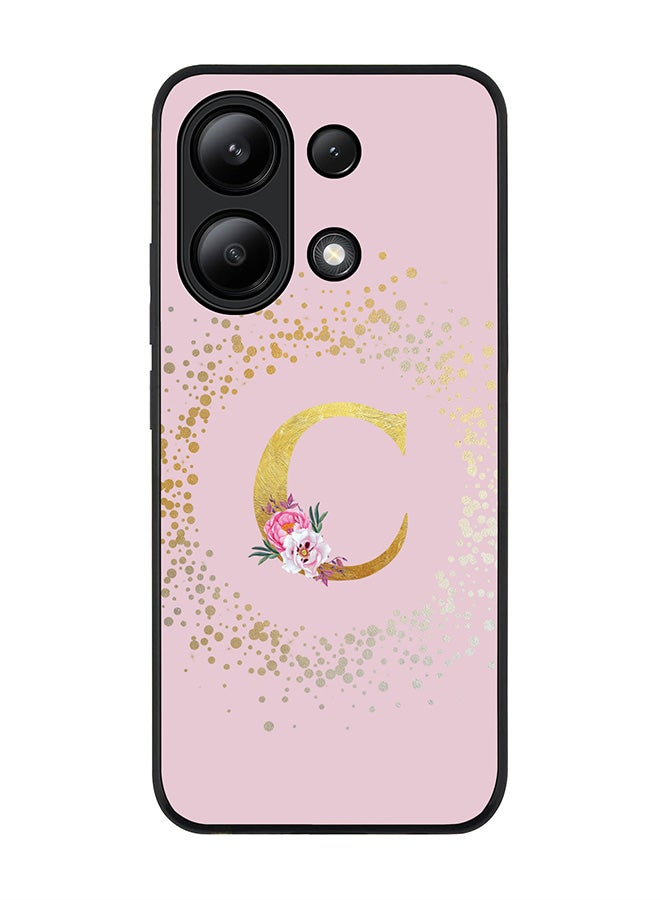 Stylizedd Rugged Black edge case for Xiaomi Redmi Note 13 4G, Slim fit Cover Custom Monogram Initial Letter Floral Pattern Alphabet - C  (Pink ) - Image 1