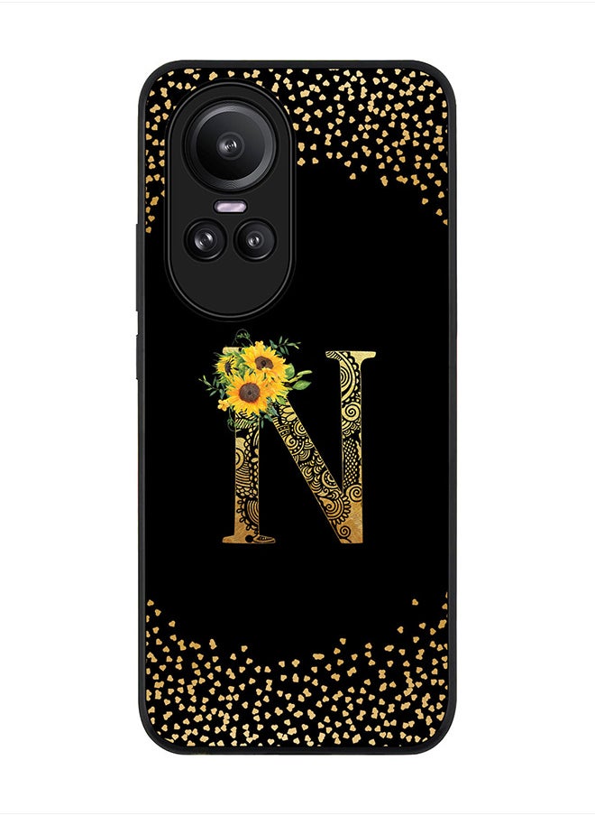 Stylizedd - Rugged Black Edge case for Oppo Reno10 / Oppo Reno10 Pro, Slim fit   Custom Monogram Initial Letter Mandala Floral Pattern Alphabet- N (Black) - Image 1