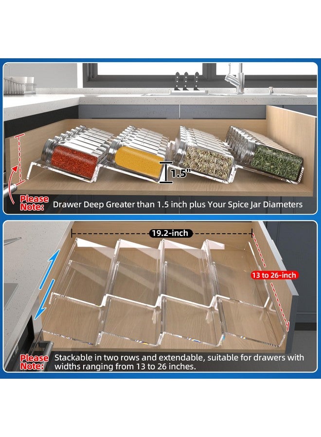 MIUKAA Clear Acrylic Spice Drawer Organizer, 4 Tier- 2 Set Expandable From 13" to 26" Drawer Seasoning Organizer, Kitchen Spice Rack Tray for Drawer/Countertop (Jars not included)  - Image 3