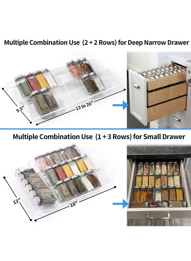 MIUKAA Clear Acrylic Spice Drawer Organizer, 4 Tier- 2 Set Expandable From 13" to 26" Drawer Seasoning Organizer, Kitchen Spice Rack Tray for Drawer/Countertop (Jars not included)  - Image 5