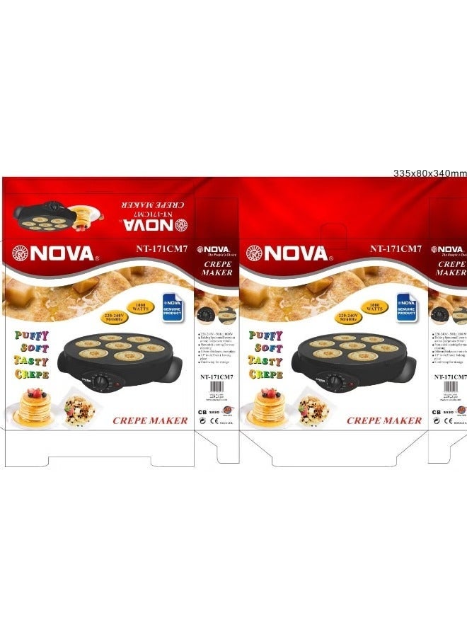 NOVA Crepe Maker 171CM7 Electric Non-Stick Pancake Griddle | 1000W Fast Heating Breakfast Appliance, Heat Resistant Handles, Flat Surface for Crepes, Pancakes, Roti & Snacks - Image 2