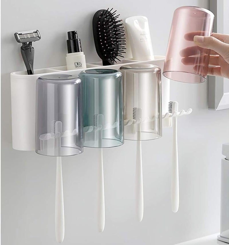 FYCAN Toothbrush Holder Wall Mounted Multifunctional Toothbrush Holder for Bathroom Space-Saving with Dustproof Cover 8 Toothbrush Slots and ABS 4Cups, BPA-Free, Waterproof, Moisture-Proof -Multi - Image 1