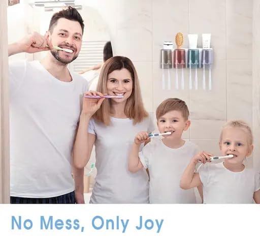 FYCAN Toothbrush Holder Wall Mounted Multifunctional Toothbrush Holder for Bathroom Space-Saving with Dustproof Cover 8 Toothbrush Slots and ABS 4Cups, BPA-Free, Waterproof, Moisture-Proof -Multi - Image 2