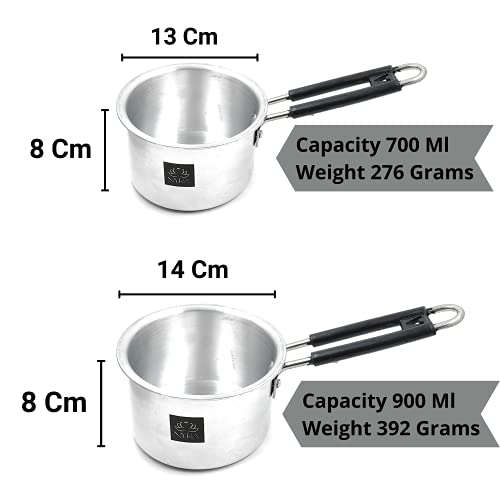 NYRA® Aluminium Mini Tea/Coffee Pan with Strong Stainless Steel Handle, Set of 2, Capacity- 700 ML, 900 ML - Image 3