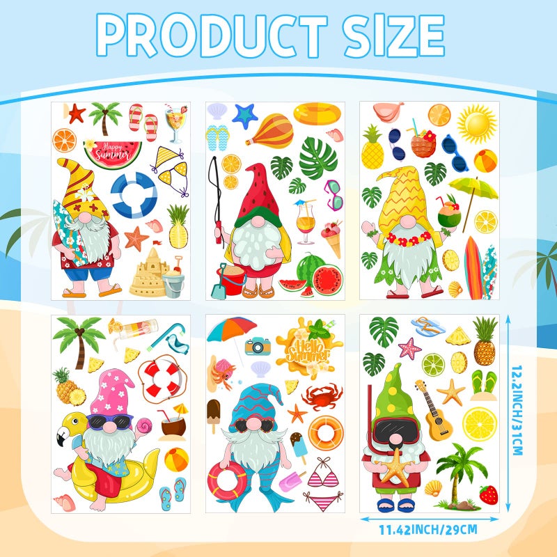 Glenmal 91 Pieces Summer Wall Sticker Gnome Stickers Hawaii Wall Stickers Beach Tropical Pool Pineapple Static Wall Decal for Wall Beach Themed Birthday Summer Hawaii Party Decoration - Image 2