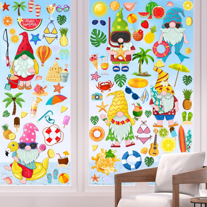 Glenmal 91 Pieces Summer Wall Sticker Gnome Stickers Hawaii Wall Stickers Beach Tropical Pool Pineapple Static Wall Decal for Wall Beach Themed Birthday Summer Hawaii Party Decoration - Image 5
