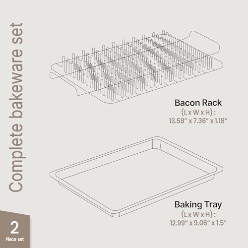BAKKENMASTER Bacon Tray - 2-Piece Set – Marble Coating - Durable, Non-Stick Cooking Tray for Bacon – White Stone Tray and Carbon Steel Rack - Image 2