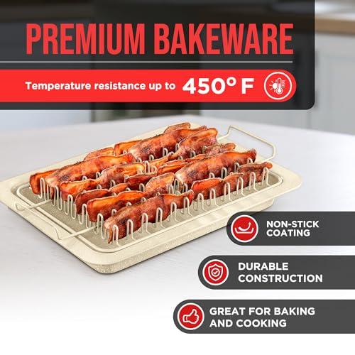 BAKKENMASTER Bacon Tray - 2-Piece Set – Marble Coating - Durable, Non-Stick Cooking Tray for Bacon – White Stone Tray and Carbon Steel Rack - Image 3