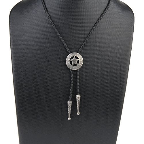 COOLLA Bolo tie- Handmade Star Western Cowboy Black Vintage Turquoise Pendant for Women,Men (Silver) - Image 2