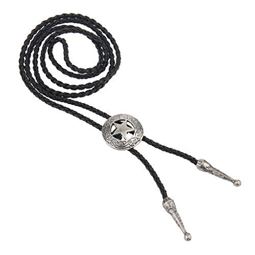 COOLLA Bolo tie- Handmade Star Western Cowboy Black Vintage Turquoise Pendant for Women,Men (Silver) - Image 3