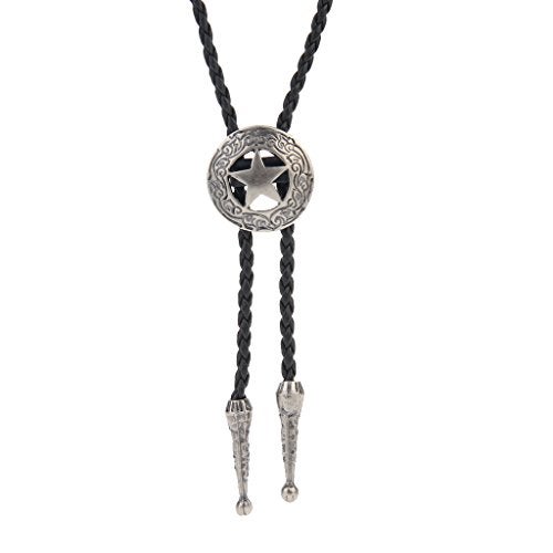 COOLLA Bolo tie- Handmade Star Western Cowboy Black Vintage Turquoise Pendant for Women,Men (Silver) - Image 1