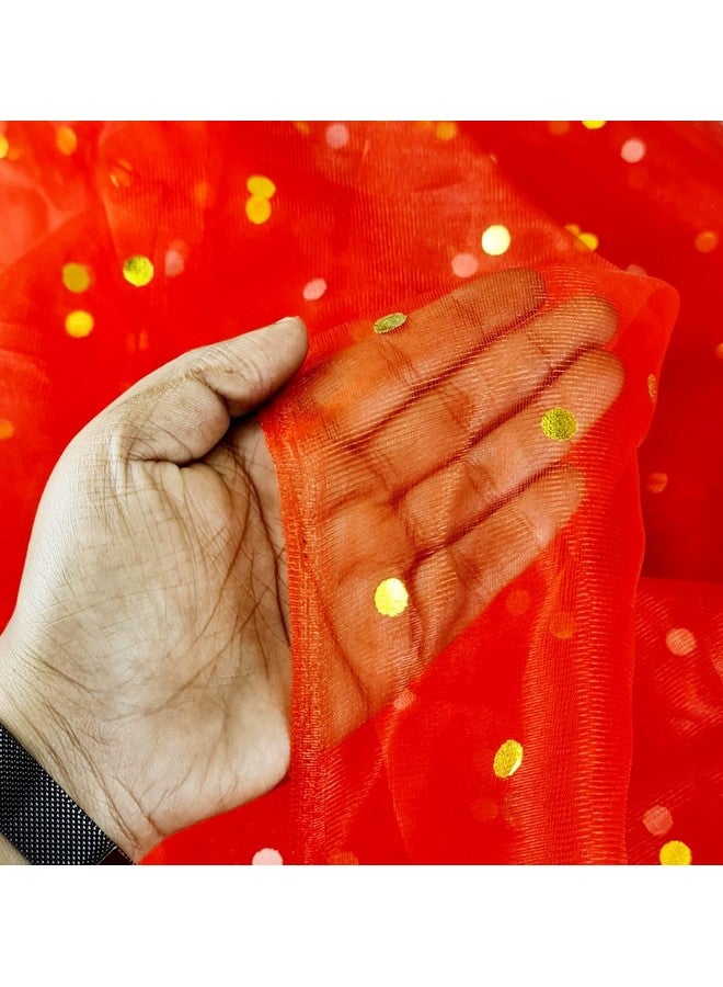 Satyam Kraft SATYAM KRAFT Multi Purpose Net Fabric Cloth for Decoration for Valentine, Costumes, Gift Packing, Party Decor, Backdrop Material for mandap, Pooja Background Stand (5 Meter, Red Polka Dot) - Image 2