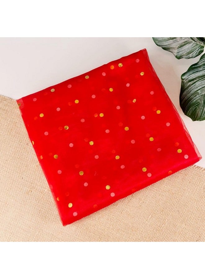 Satyam Kraft SATYAM KRAFT Multi Purpose Net Fabric Cloth for Decoration for Valentine, Costumes, Gift Packing, Party Decor, Backdrop Material for mandap, Pooja Background Stand (5 Meter, Red Polka Dot) - Image 1