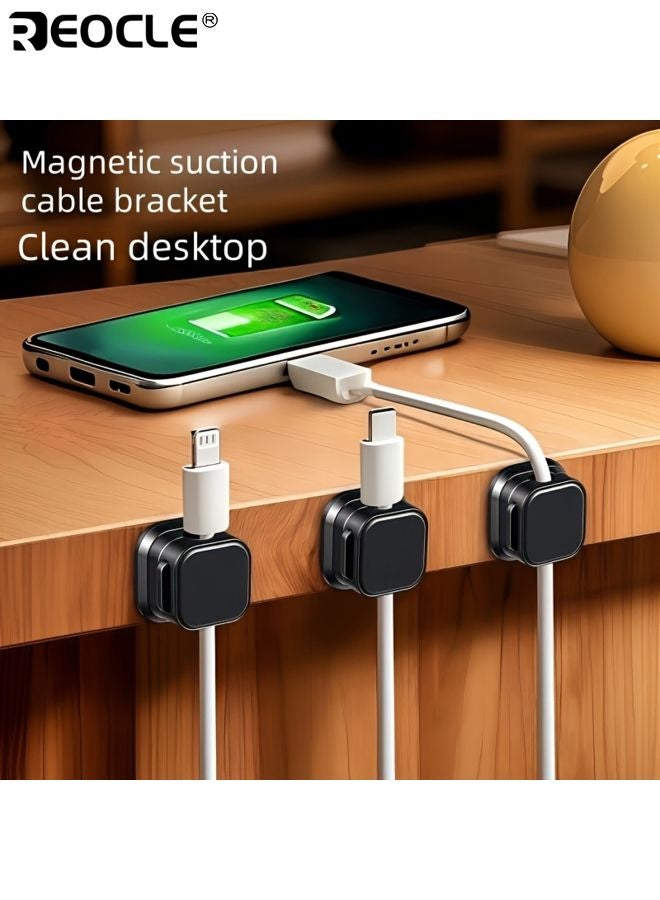 REOCLE 6pcs Magnetic Cable Clips Non-slip Cable Organizer Charging Cable Storage Clip Plastic Material Practical Gadget Sleek Cord Organizer for Desk Home Car Office - Image 3