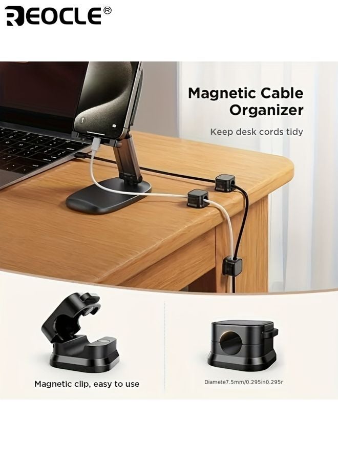 REOCLE 6pcs Magnetic Cable Clips Non-slip Cable Organizer Charging Cable Storage Clip Plastic Material Practical Gadget Sleek Cord Organizer for Desk Home Car Office - Image 2