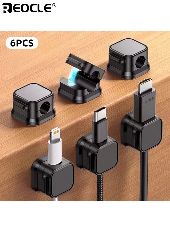 REOCLE 6pcs Magnetic Cable Clips Non-slip Cable Organizer Charging Cable Storage Clip Plastic Material Practical Gadget Sleek Cord Organizer for Desk Home Car Office - Image 1