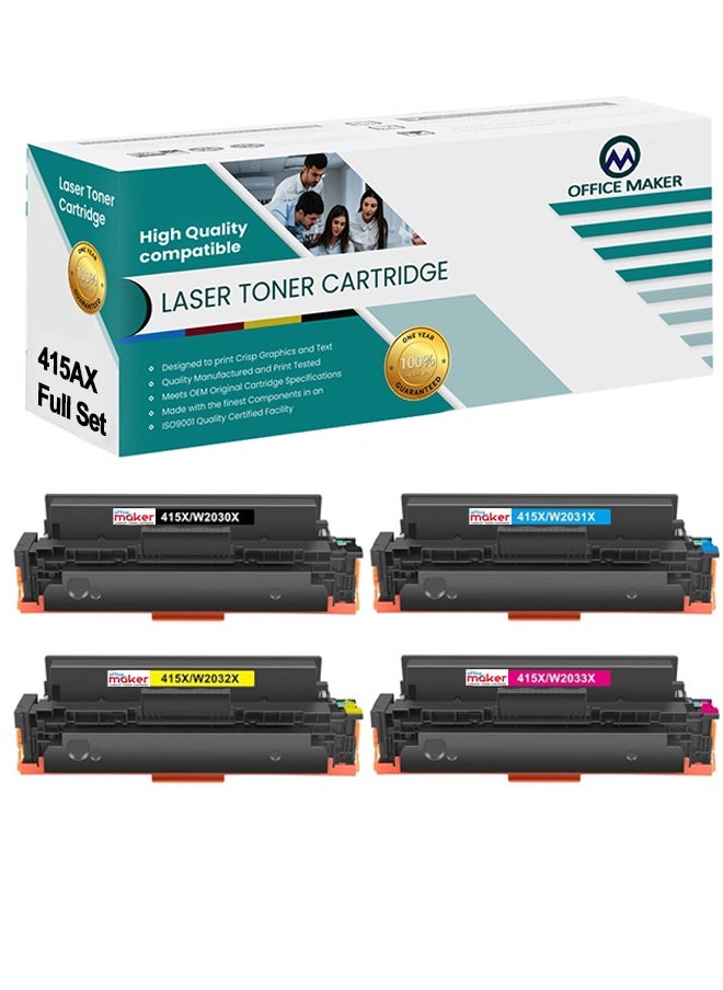 Office Maker Office maker 415X M479fdw : With Chip Compatible Cartridge for HP 415X 415A Color Laserjet Pro MFP M479fdw M479dw M479fnw M479fdn M454dw M454dn M479 W2030X W2031X W2032X W2033X -4 Pieces Page up to Black 7,500 Pages & Each Color  6,000 Pages.  - Image 1