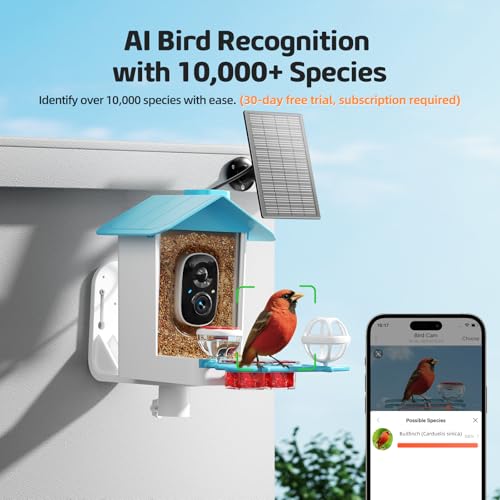 GAOYITK Bird Feeder with Camera 2K HD AI Smart Identify BirdSpecies Solar Panel Outdoors Birdhouse with Cam, Instant Arrival Alerts, Capture BirdVideo, Gifts for Mom Dad - Image 3