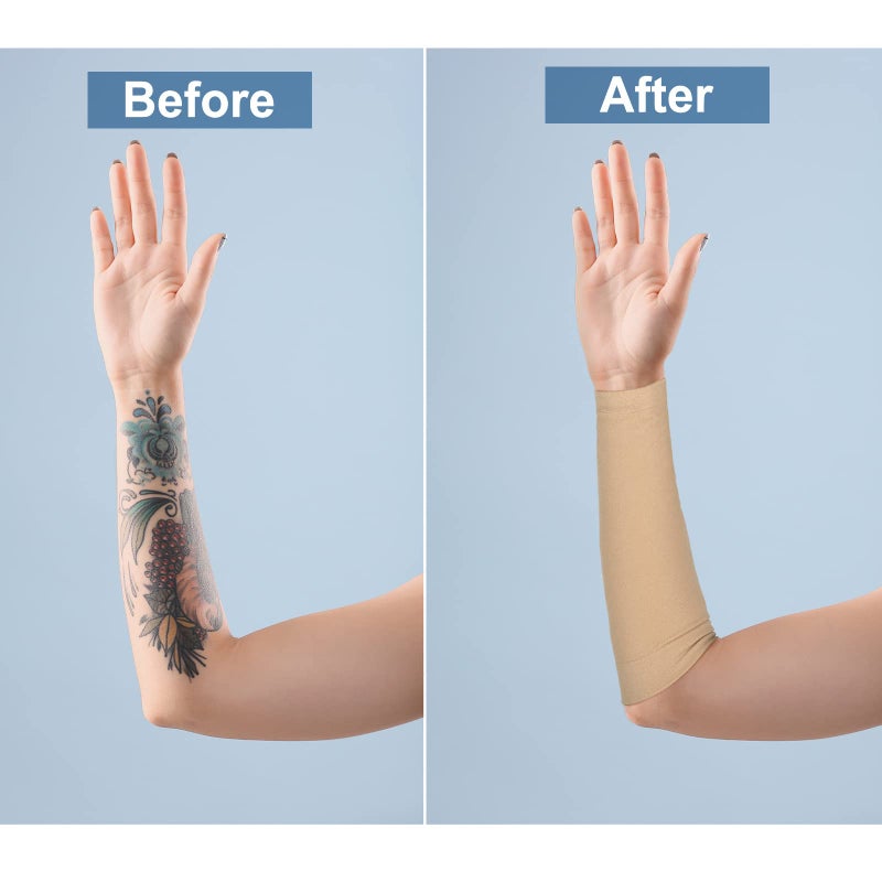 Vicenpal 2 Pairs Tattoo Cover up Sleeve Forearm Arm Sleeves for Women Men Compression Tattoo Upper Arm Cover(Nude) - Image 3