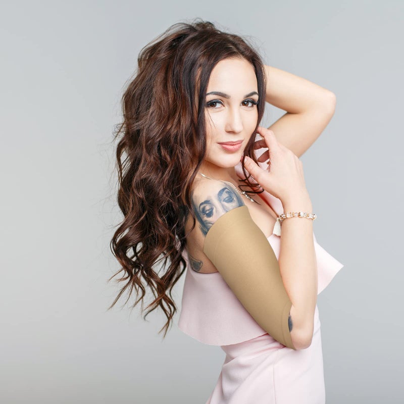 Vicenpal 2 Pairs Tattoo Cover up Sleeve Forearm Arm Sleeves for Women Men Compression Tattoo Upper Arm Cover(Nude) - Image 4